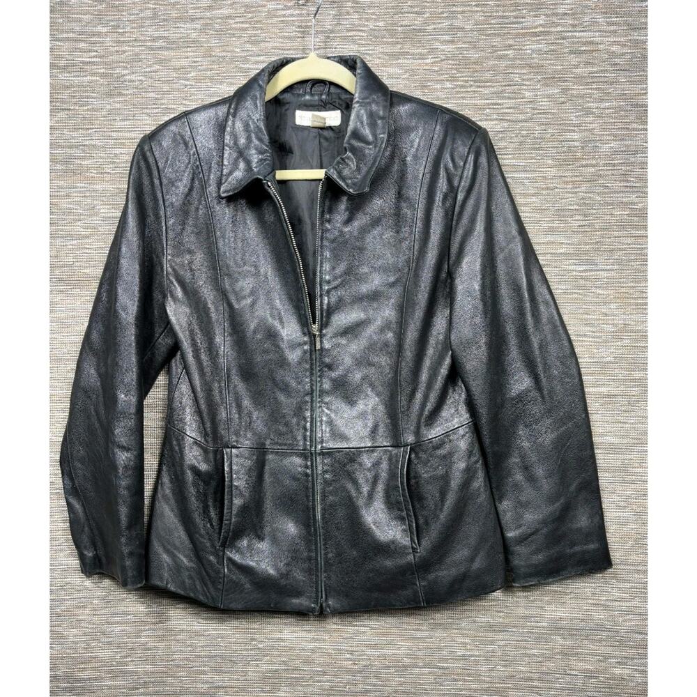 VTG Petite Sophisticate Leather Jacket Womens Size L Full Zip Long Sleeve *READ